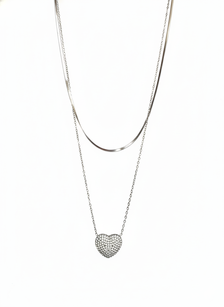 Collana Doppio filo Love strass SILVER