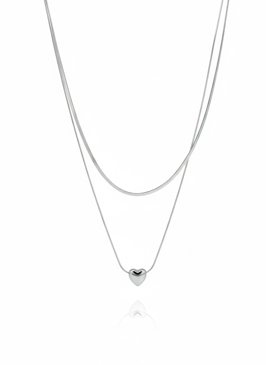 Collana doppio filo cuore bold SILVER