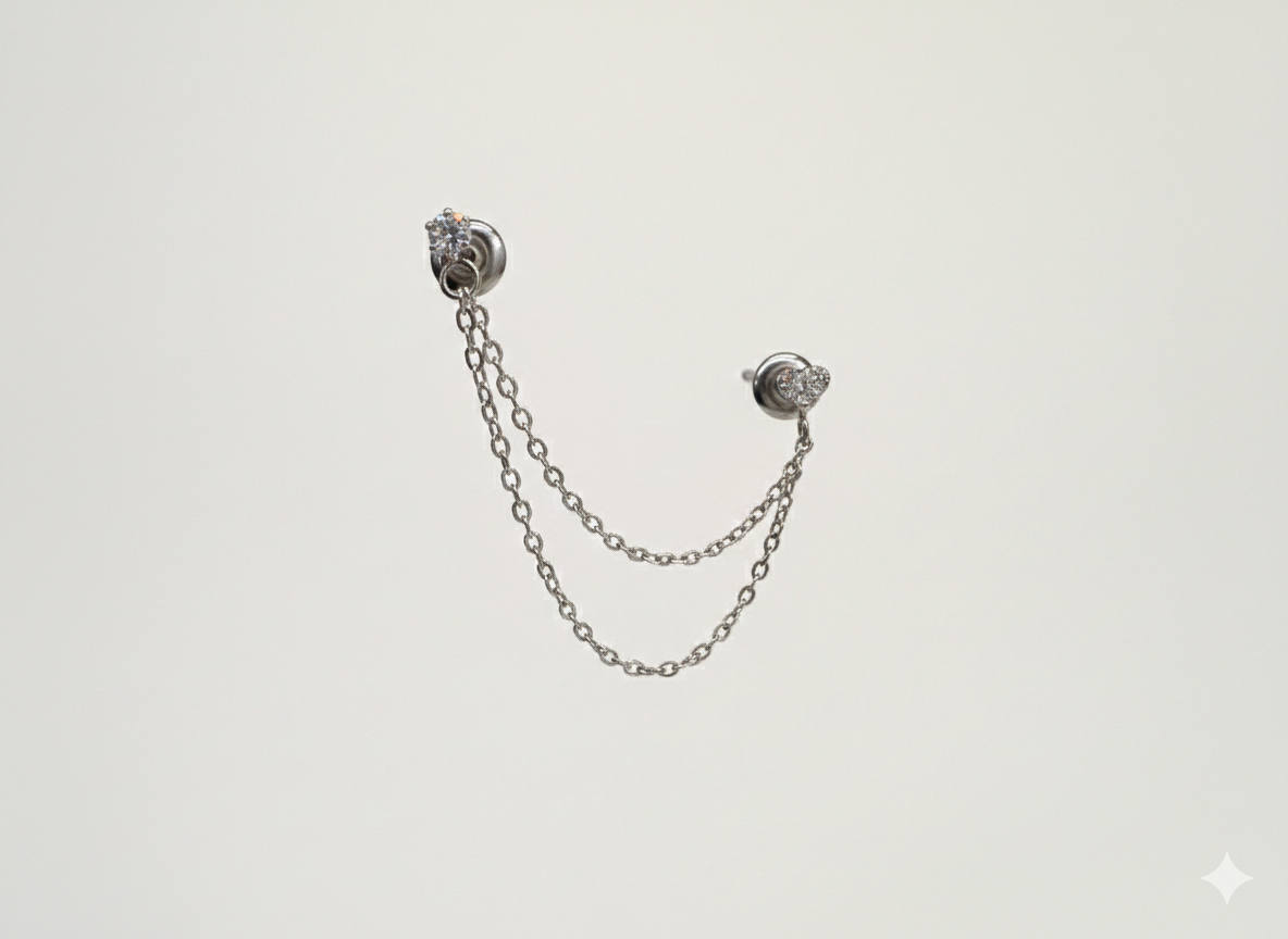 Orecchino doppio foro cuore SILVER