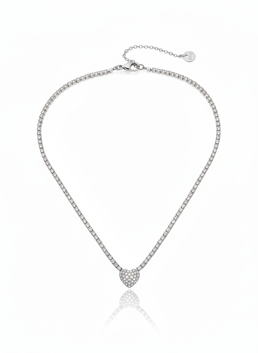 Collana Tennis cuore strass SILVER