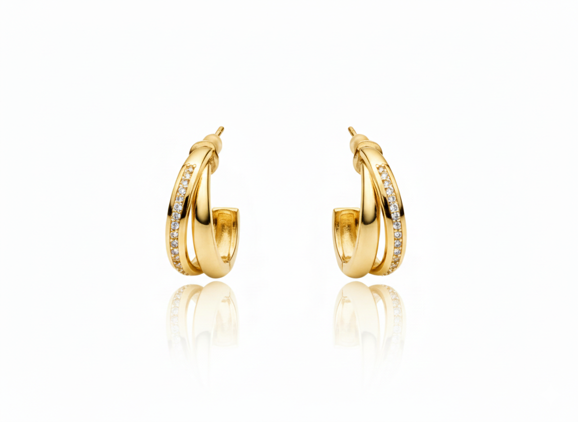Orecchini doppio filo strass GOLD