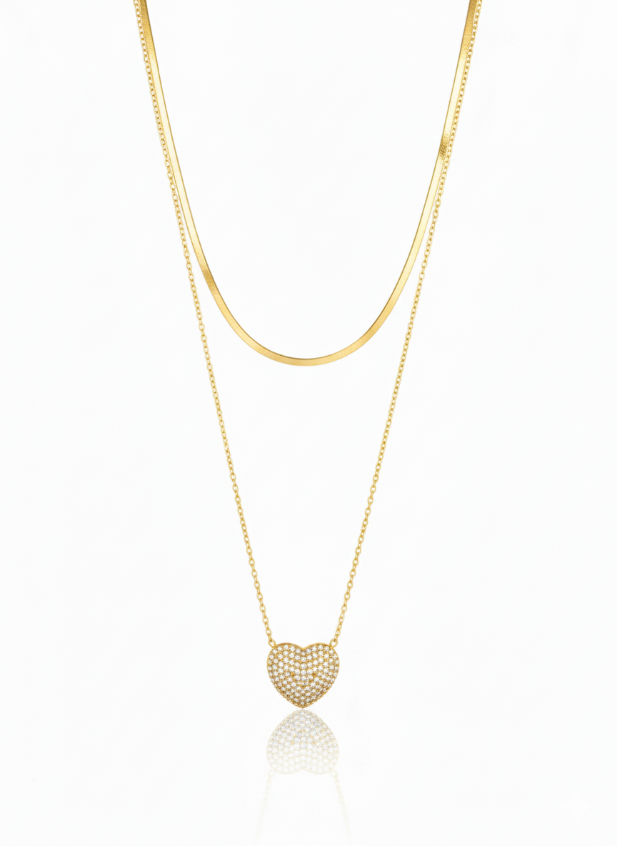 Collana Doppio filo Love strass GOLD