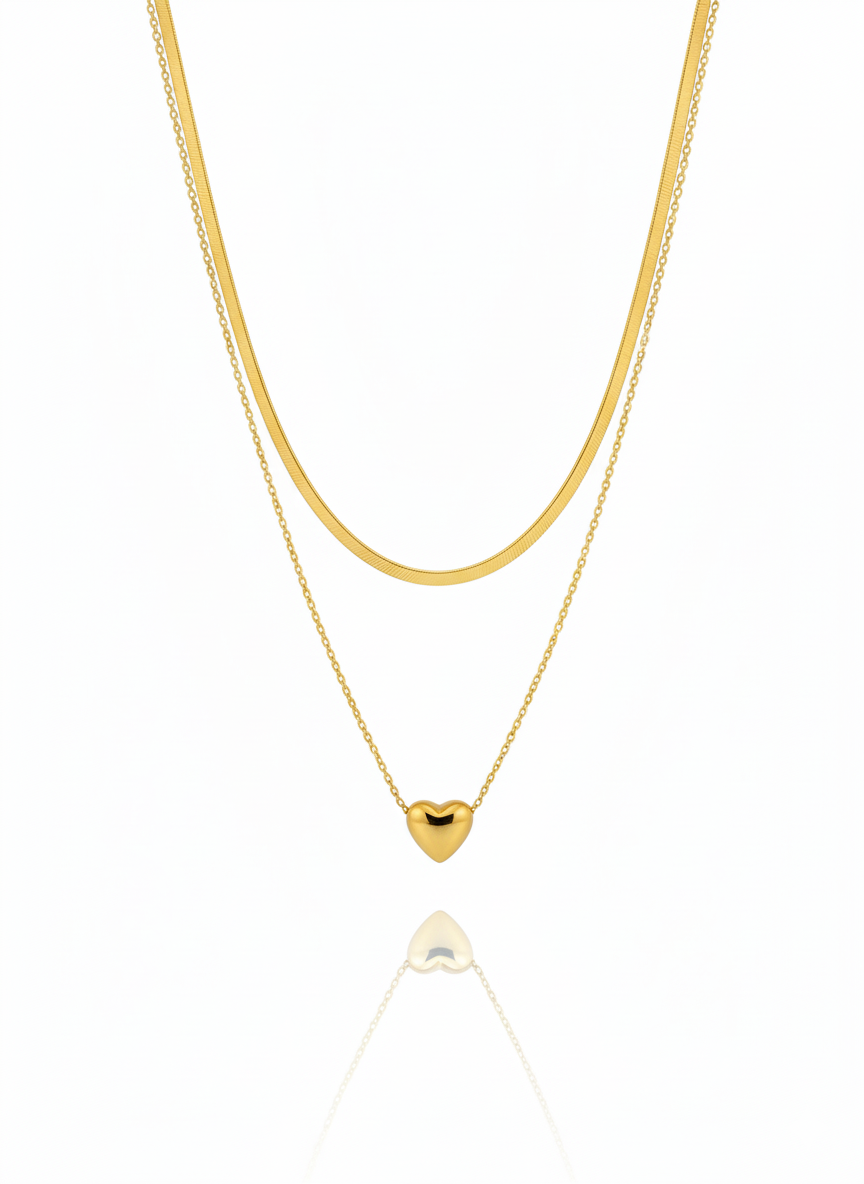 Collana doppio filo cuore bold GOLD