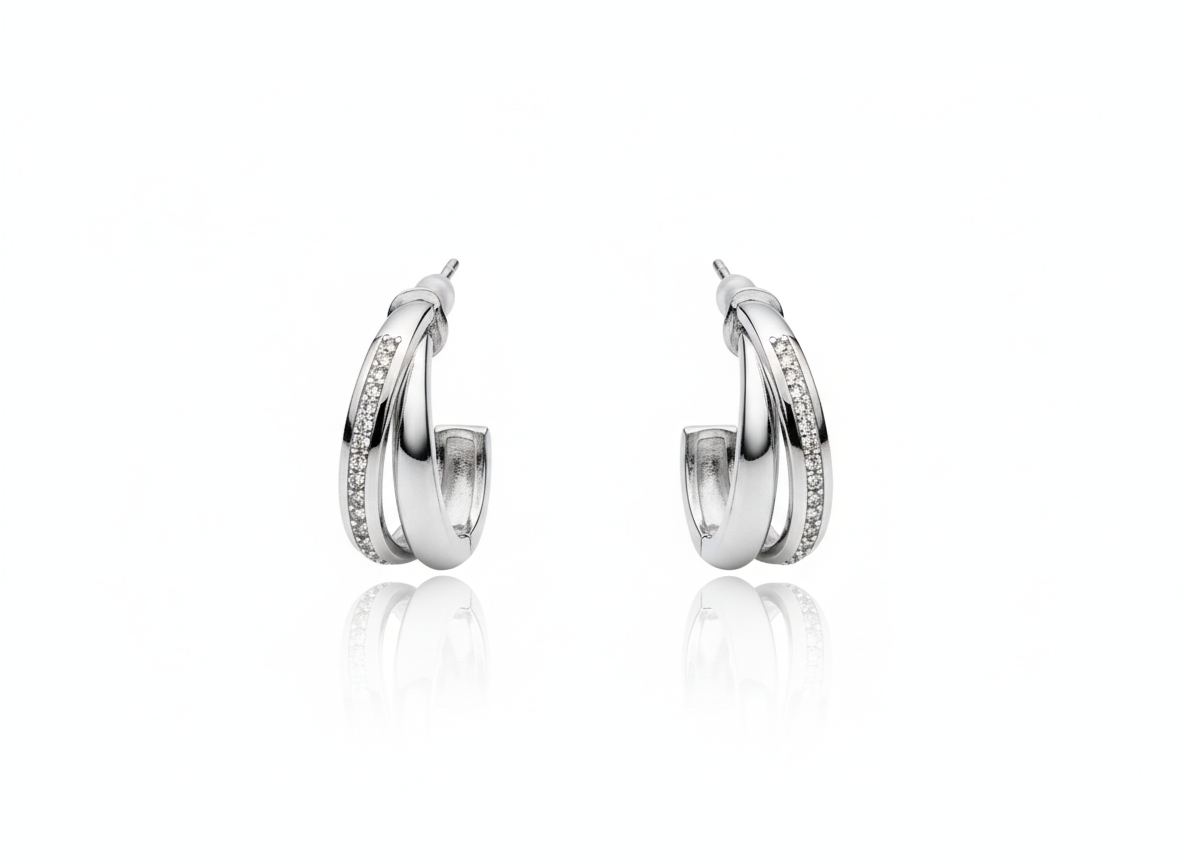 Orecchini doppio filo strass SILVER